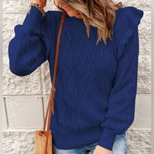 Sweater that’s a Navy Ruffled Pullover. NWOT Sz. Sm. P-T-P 20”. Retails $39